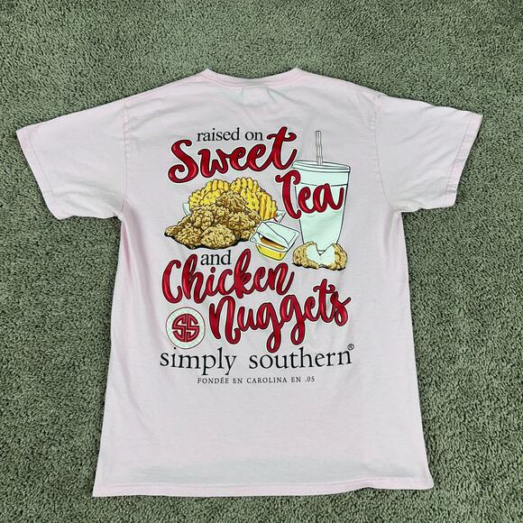 Simply Southern Shirt Womens Medium Pink Sweet Tea & Chicken Nuggets Preppy - Picture 1 of 11
